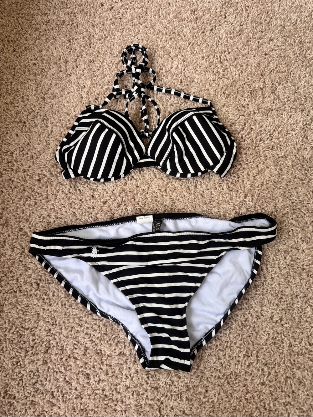 Polo by Ralph Lauren Black and White Striped Halter Bikini Set- Worn Once! Sz S